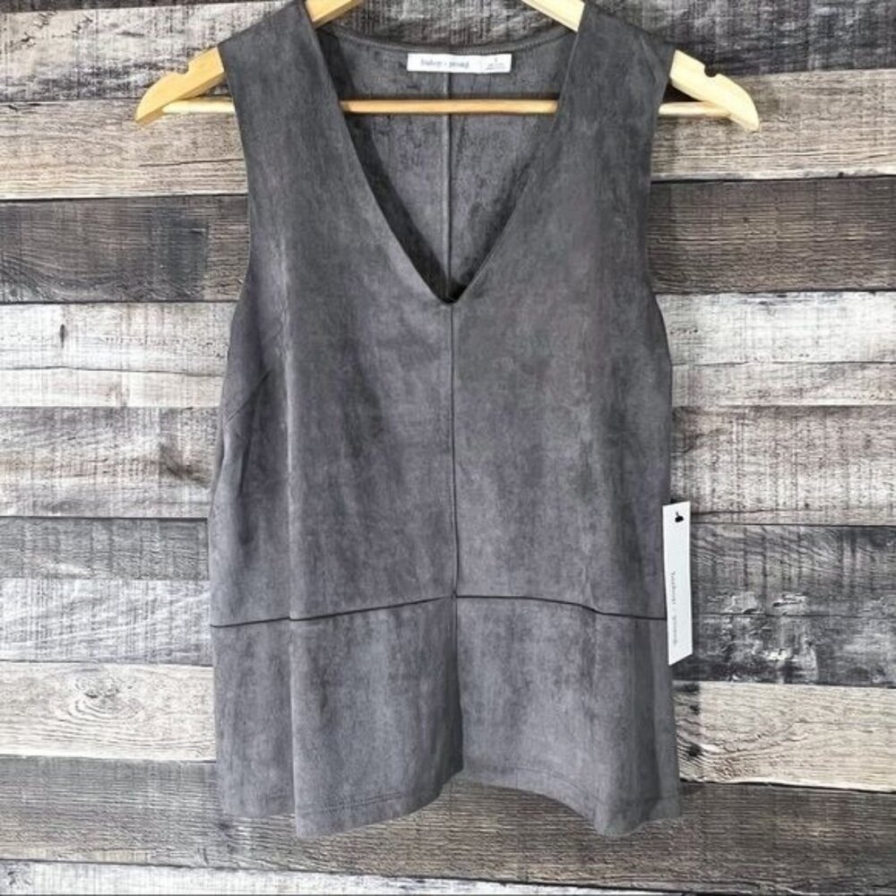 NWT Bishop + Young Suede Caviar Sleeveless Gray Top S Minimalist Fall